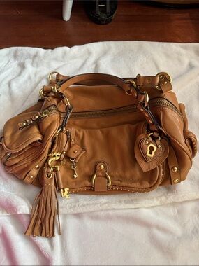 Juicy Couture Tan Leather Shoulder Bag with Tassel & Heart Charm